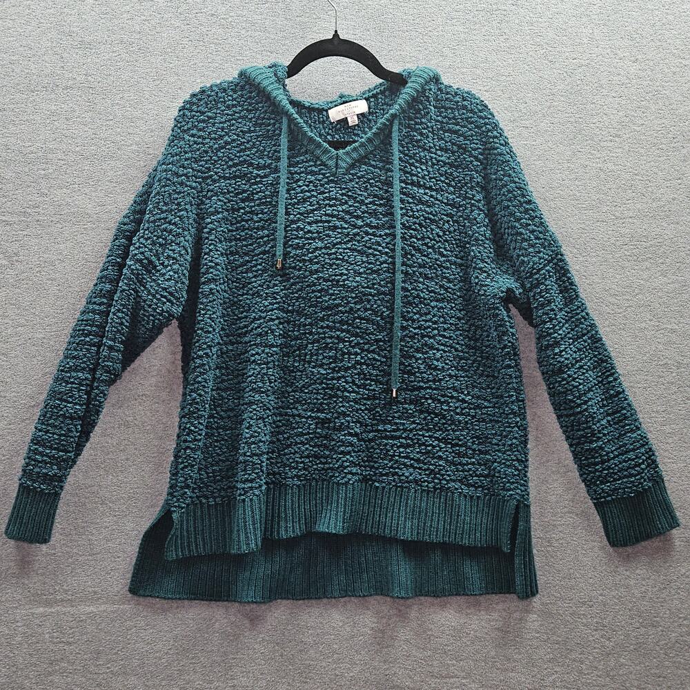 New Directions Studio Popcorn Knit Hoodie Teal Sweatshirt Sweater Women's XL